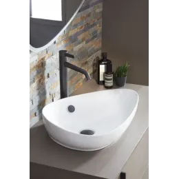 Высокий смеситель на столешницу Nouvelle Vague 32 см, матовый, неповоротный излив, чёрный цвет, с донным клапаном E78337-BLV Jacob Delafon