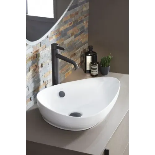 Высокий смеситель на столешницу Nouvelle Vague 32 см, матовый, неповоротный излив, чёрный цвет, с донным клапаном E78337-BLV Jacob Delafon