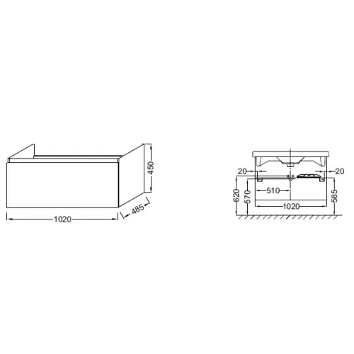 Модуль под раковину Odeon Up 102х48,5х45 см, серый антрацит, с бельевой корзиной EB883-N14 Jacob Delafon