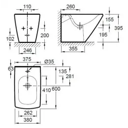 Биде Escale 37,5х60 см, напольное, без крышки E1293-00 Jacob Delafon