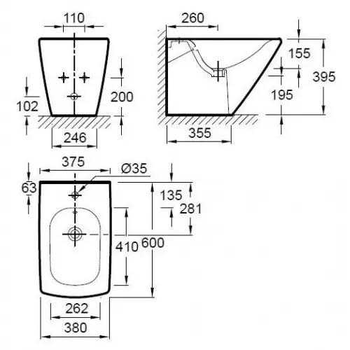 Биде Escale 37,5х60 см, напольное, без крышки E1293-00 Jacob Delafon