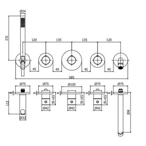Внешняя часть смесителя для душа Paffoni Modular box MDE001NO