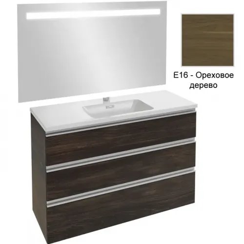 Комплект мебели для ванной Vox 120 см, 120 см, ореховое дерево, 3 ящика, с функцией анти-пар, с подсветкой, подвесной монтаж EB1418-NF+EXAB112-Z-00+EB2041-RA-E16 Jacob Delafon