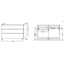 Модуль под раковину Vox 120х46х73,4 см, изогнутая ручка, белый блестящий лак, 3 выдвижных ящика EB2091-R1-G1C Jacob Delafon