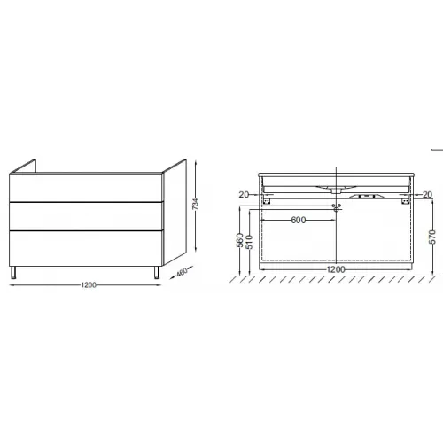 Модуль под раковину Vox 120х46х73,4 см, изогнутая ручка, белый блестящий лак, 3 выдвижных ящика EB2091-R1-G1C Jacob Delafon