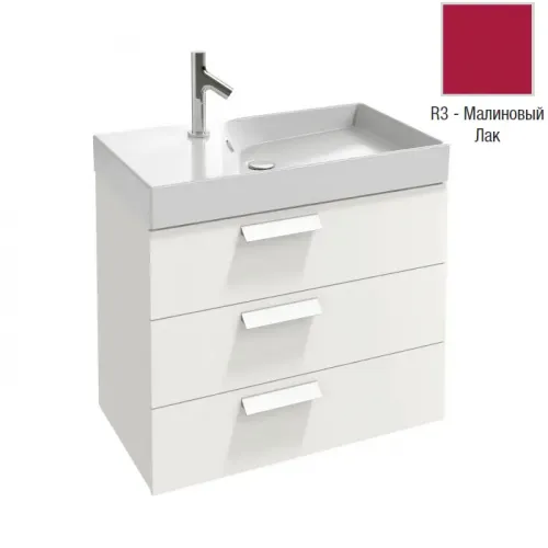 Модуль с раковиной Rythmik 80 см, малиновый блестящий, 3 выдвижных ящика, 1 отверстие для смесителя, подвесной монтаж EXO112-Z-00+EB1309-R3 Jacob Delafon