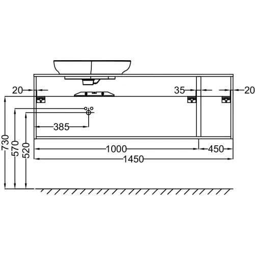 Модуль под раковину Nouvelle Vague 145х50,7х47,1 см, белый блестящий, 2 выдвижных ящика, 1 бутылочница справа EB3043RU-N18 Jacob Delafon