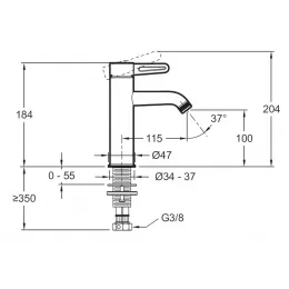 Смеситель для умывальника Nouvelle Vague матовый хром, неповоротный излив, без донного клапана E78336-CAT Jacob Delafon