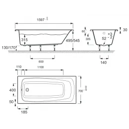 Акриловая ванна Stil 2 160х70 см E6811-00 Jacob Delafon