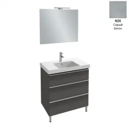 Комплект мебели для ванной Odeon Up 80 см, серый бетон, 3 ящика, без подсветки, 1 отверстие для смесителя, подвесной монтаж E4796-00+EB1098-NF+EB993-N26 Jacob Delafon