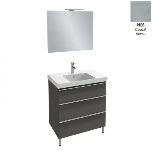Комплект мебели для ванной Odeon Up 80 см, серый бетон, 3 ящика, без подсветки, 1 отверстие для смесителя, подвесной монтаж E4796-00+EB1098-NF+EB993-N26 Jacob Delafon