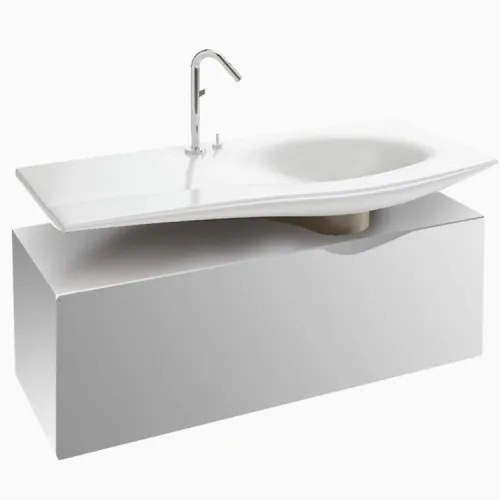 Комплект мебели для ванной Stillness 120 см, белый блестящий лак, установка раковины по центру, с подсветкой, подвесной монтаж E1292-09-00+EB2000-G1C+EB2008-NF Jacob Delafon