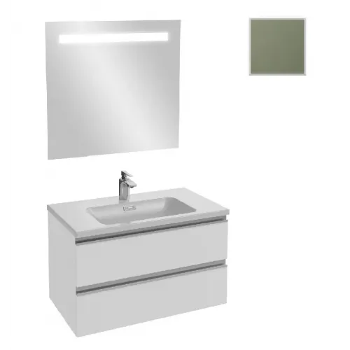 Комплект мебели для ванной Vox 60 см, серая кожа, 2 ящика, с подсветкой, 1 отверстие для смесителя, подвесной монтаж, с подсветкой EB1411-NF+EXAF112-Z-00+EB2030-RA-N29 Jacob Delafon