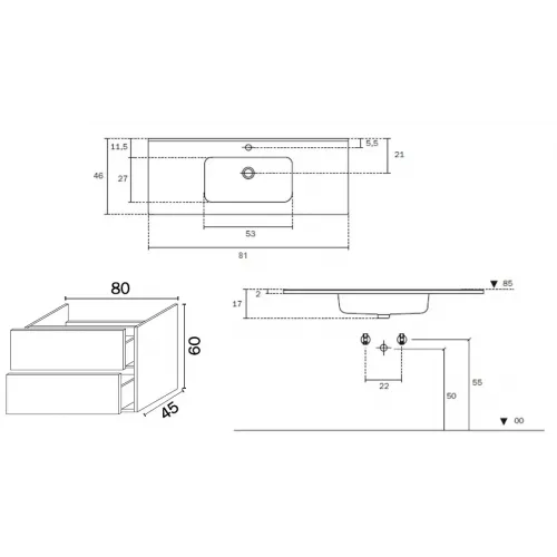 Тумба с раковиной INDA Piccadilly 80MG Kona
