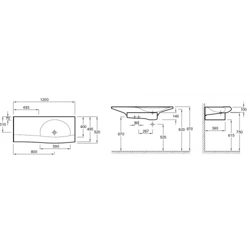 Подвесная раковина Stillness 120х52х10 см, раковина-столешница, на собственной опоре, санфарфор E1292-X4-00 Jacob Delafon