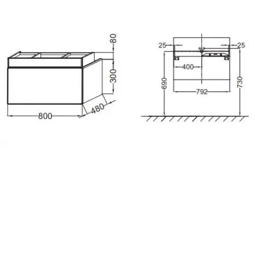 Модуль под раковину Terrace 80х48х38 см, ледяной коричневый сатин, верхний ящик из цельного дерева, система push-to-open EB1186-F32 Jacob Delafon