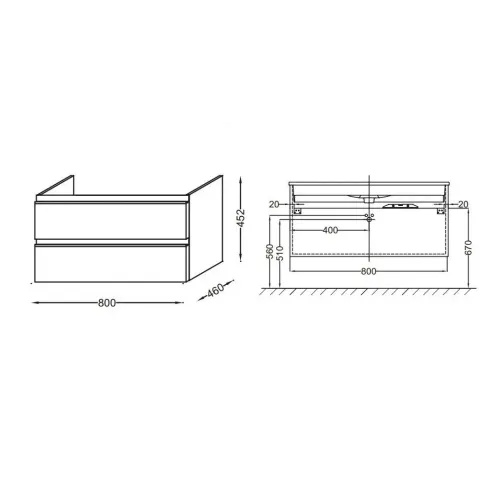 Модуль под раковину Vox 80х46х45 см, белый блестящий, 2 ящика, встроенные ручки EB2028-RA-N18 Jacob Delafon