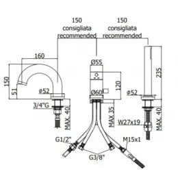 Смеситель на борт ванны с душем Paffoni Light LIG047CR