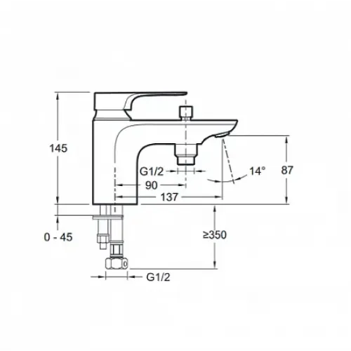 Смеситель на горизонтальную поверхность (деку) с изливом Aleo с выходом на душ (без лейки), на 1 отв. E72321-CP Jacob Delafon