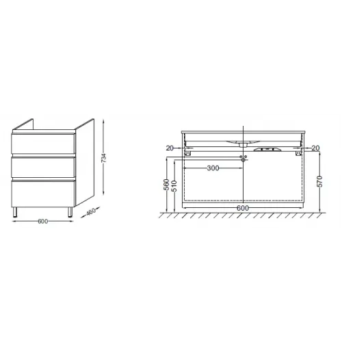 Модуль под раковину Vox 60х46х45 см, ореховое дерево, с 3 ящиками EB2050-RA-E16 Jacob Delafon