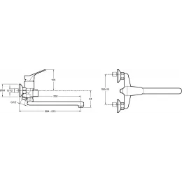 Настенный смеситель с длинным изливом (гусаком) Brive 25 см, с выходом на душ (без лейки) E78117-CP Jacob Delafon