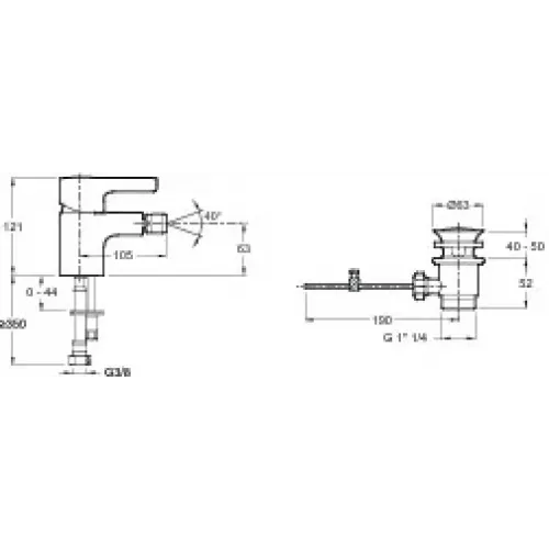 Смеситель для биде Viteo с донным клапаном E14295-CP Jacob Delafon