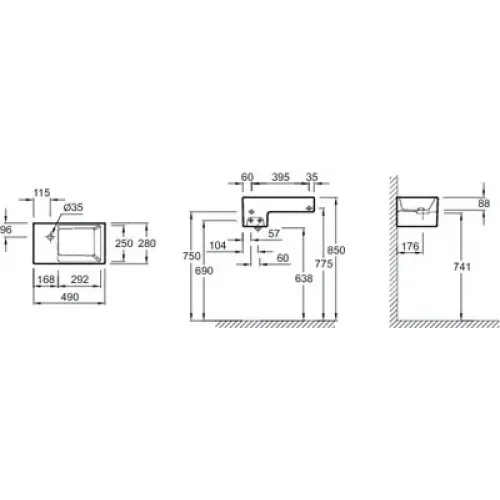 Комплект мебели для ванной Terrace 50 см, блестящий белый, с подсветкой, подвесной монтаж EB1180D-NF+EGA012-00+EB1178-G1C Jacob Delafon