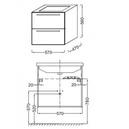 Модуль под раковину Struktura 57х47х56 см, белый блестящий, 2 выдвижных ящика EB1276-N18 Jacob Delafon