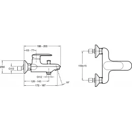 Настенный смеситель Kumin с выходом на душ (без лейки), неповоротный излив E1385-CP Jacob Delafon