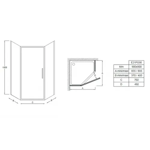 Душевая дверь в нишу Vertigo 70,2х190 см, 6 мм E21P75-GA Jacob Delafon