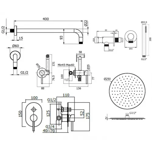 Комплект для душа Plumberia Selection IXO KITZXO15CR