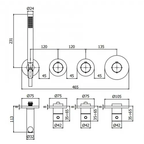 Внешняя часть смесителя для душа Paffoni Modular box MDE000NO