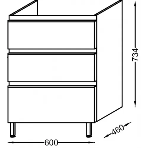 Модуль под раковину Vox 60х46х73,4 см, 3 ящика, серая кожа, встроенные ручки EB2050-RA-N29 Jacob Delafon