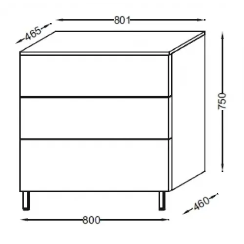 Тумба для ванной Vox 3 ящика, квебекский дуб, изогнутые ручки, подвесной монтаж 80х46 см EB2068-R1-E10 Jacob Delafon