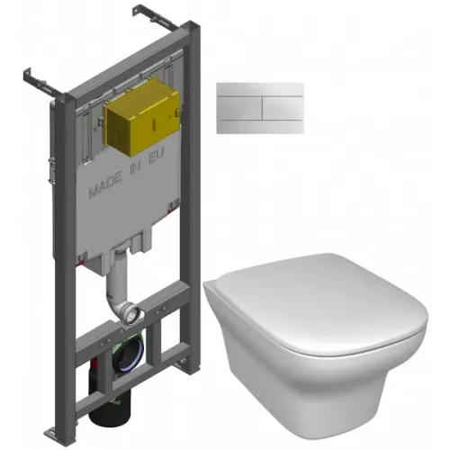 Комплект унитаза с инсталляцией Vox глубина унитаза 50см, клавиша хром глянец, с микролифтом, безободковый E21746RU-00 Jacob Delafon