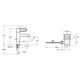 Смеситель для умывальника Odeon Rive Gauche хром / чёрный, неповоротный излив, с донным клапаном E21028-BLV-CP Jacob Delafon