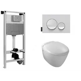 Комплект унитаза с инсталляцией Presqu'ile глубина унитаза 56см, клавиша хром глянец, с микролифтом, быстросъемное E21743RU-00 Jacob Delafon