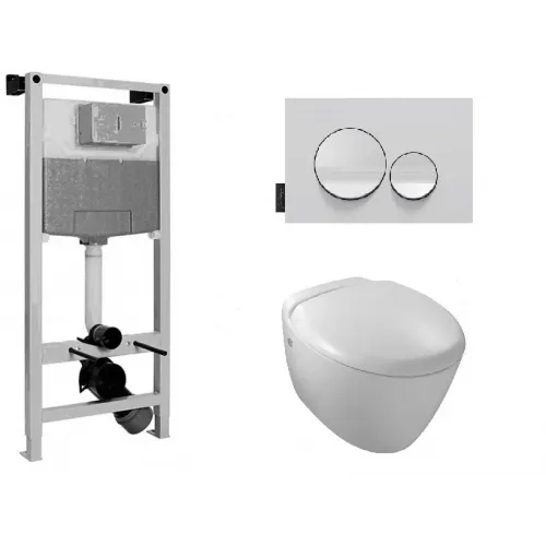 Комплект унитаза с инсталляцией Presqu'ile глубина унитаза 56см, клавиша хром глянец, с микролифтом, быстросъемное E21743RU-00 Jacob Delafon