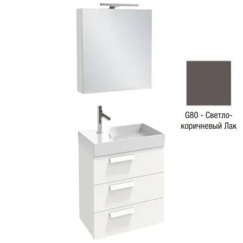 Комплект мебели для ванной Rythmik 60 см, шкаф-зеркало с подсветкой, светло-коричневый лак, с подсветкой, подвесной монтаж EXR112-Z-00+EB1306-G80+EB795DRU-G80 Jacob Delafon