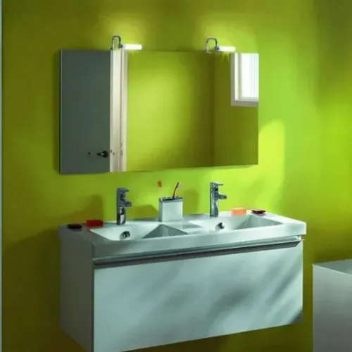 Комплект мебели для ванной Odeon Up 120 см, белый меламин, с подсветкой, подвесной монтаж E4730-00+EB1085-NF+EB887-N18 Jacob Delafon