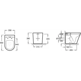 Приставной унитаз Rodin 36х56 см, универсальный выпуск, безободковый, без сиденья EDAA102-00 Jacob Delafon