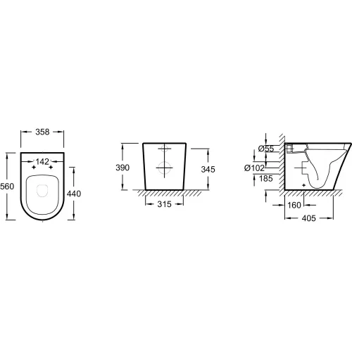 Приставной унитаз Rodin 36х56 см, универсальный выпуск, безободковый, без сиденья EDAA102-00 Jacob Delafon