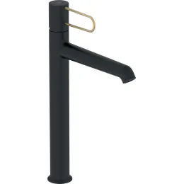 Высокий смеситель на столешницу Odeon Rive Gauche 33,2 см, ручка золото, чёрный цвет, неповоротный излив, без донного клапана E21031-GLD-BL Jacob Delafon