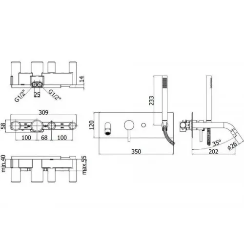 Смеситель для ванны с душем Paffoni Light LIG001BO