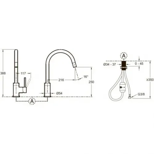 Смеситель для кухни с выдвижной лейкой Edouard поворотный излив E23308-CP Jacob Delafon