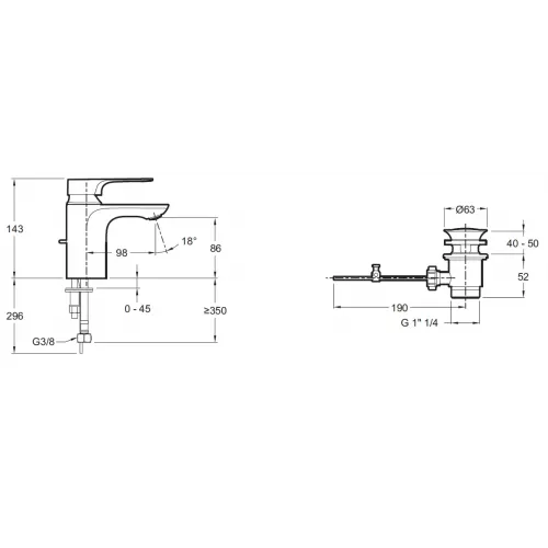Смеситель для умывальника Aleo с донным клапаном, неповоротный излив, с донным клапаном E72312-CP Jacob Delafon
