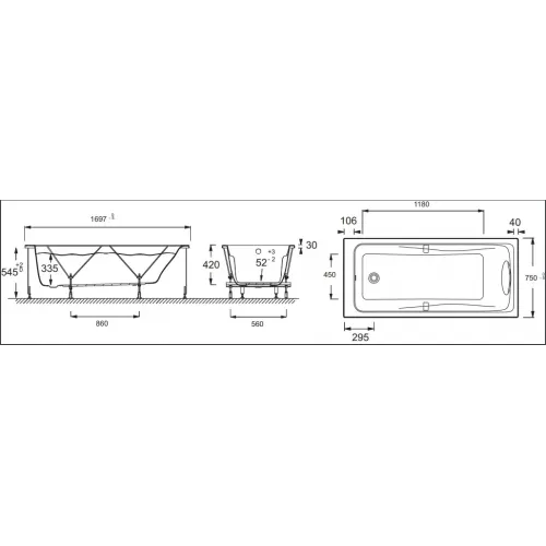 Акриловая ванна Odeon Up 170х75 см, производство Россия, выставочный образец E60491RU-00/У Jacob Delafon