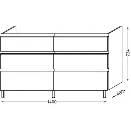 Модуль под раковину Vox 140х46х73,4 см, 6 ящиков, черное дерево, встроенные ручки EB2040-RA-E15 Jacob Delafon