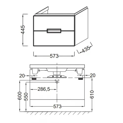 Модуль под раковину Reve 57х43,5х44,5 см, блестящий белый, 2 выдвижных ящика EB1134-G1C Jacob Delafon