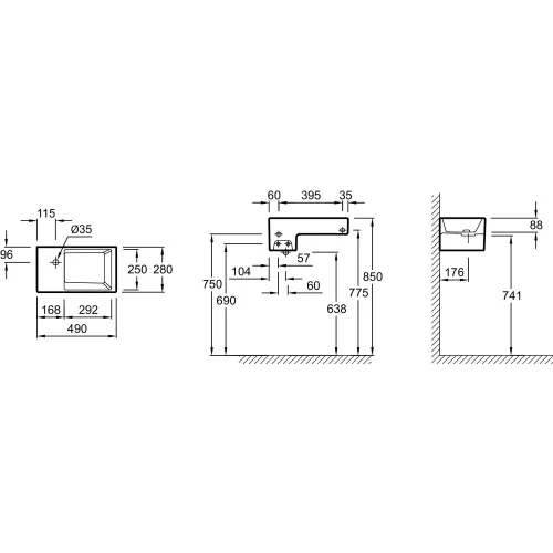 Подвесная раковина Terrace 49х28х21,2 см, с подсветкой по краю, санфарфор GA012K-00 Jacob Delafon
